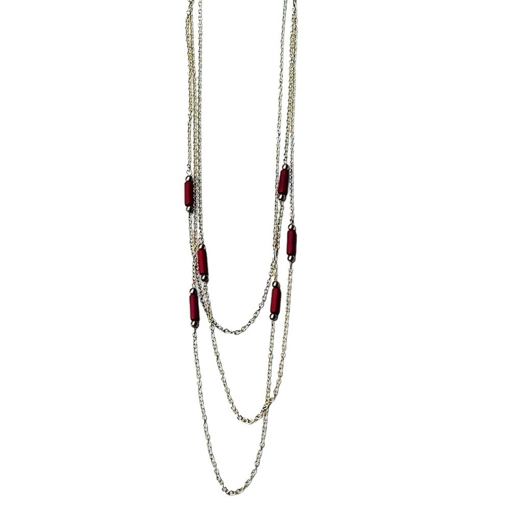 2/$15 - Multi Chain Drop Necklace - Red